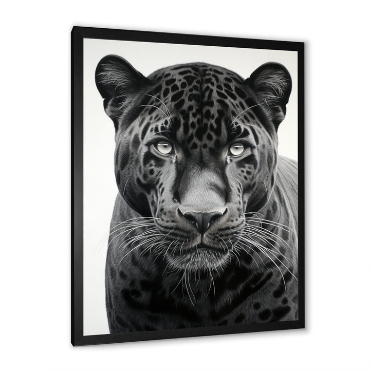 Grey White Panther Realistic Gaze - Panther Framed Canvas Art