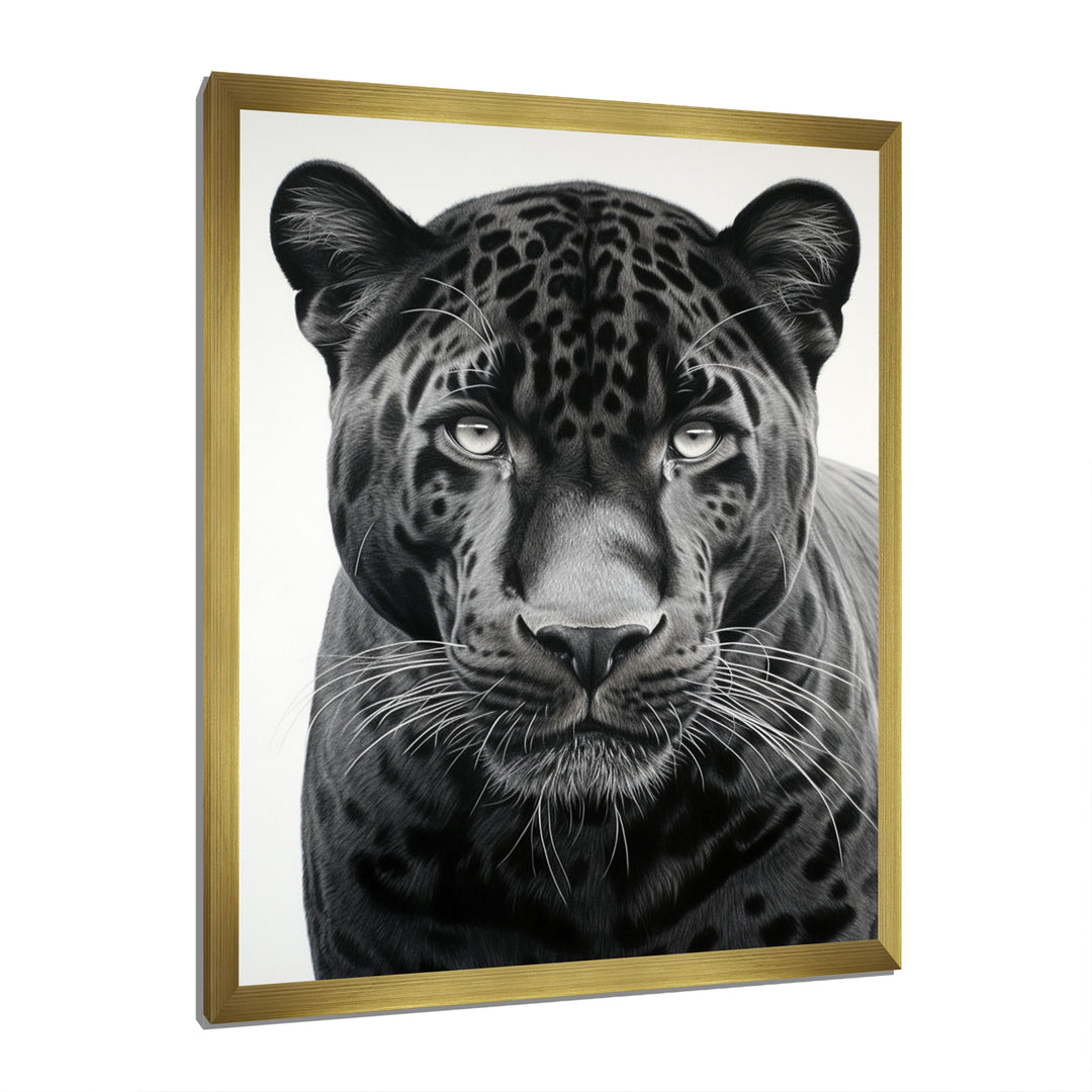 Grey White Panther Realistic Gaze - Panther Framed Canvas Art