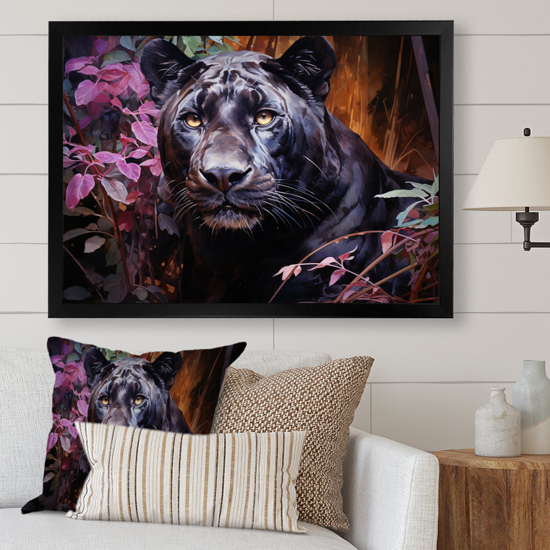 Purple Panther Romantic Twilight Watercolor - Panther Home Decor Art