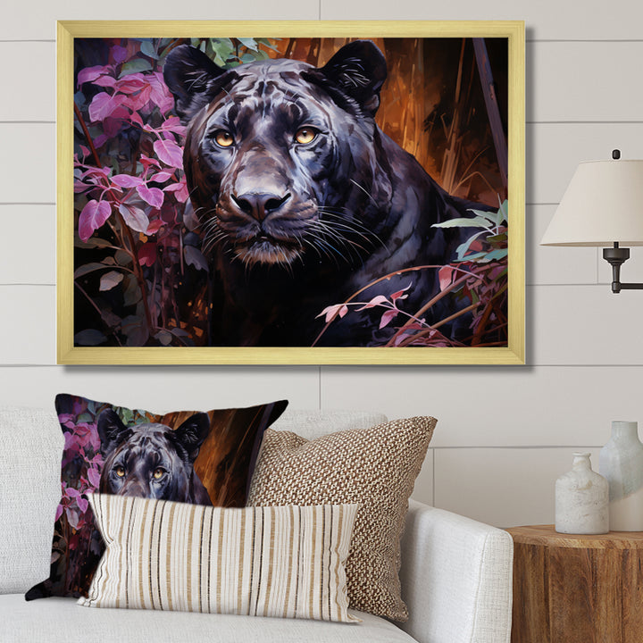 Purple Panther Romantic Twilight Watercolor - Panther Home Decor Art