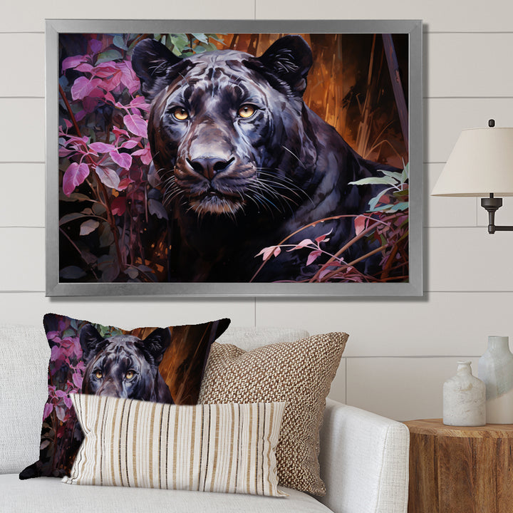 Purple Panther Romantic Twilight Watercolor - Panther Home Decor Art
