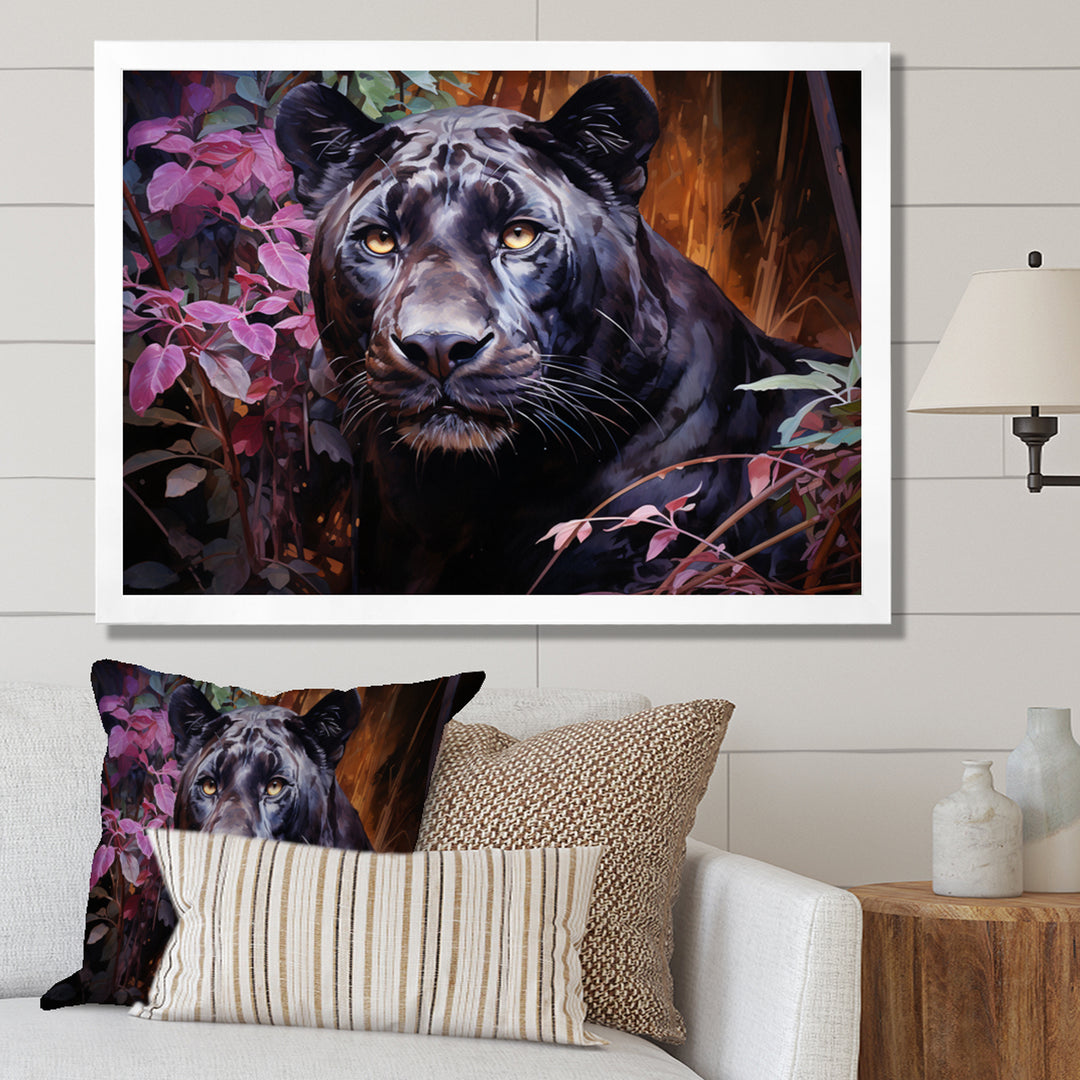 Purple Panther Romantic Twilight Watercolor - Panther Home Decor Art