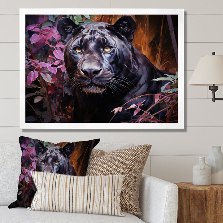 Purple Panther Romantic Twilight Watercolor - Panther Home Decor Art