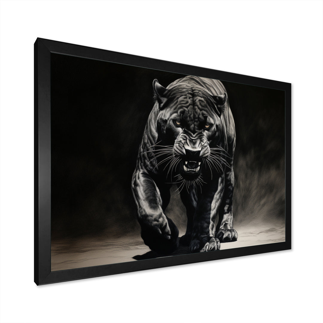 Black White Panther Shadows Grace Charcoal - Panther Living Room Wall Art