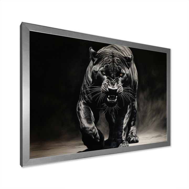 Black White Panther Shadows Grace Charcoal - Panther Living Room Wall Art