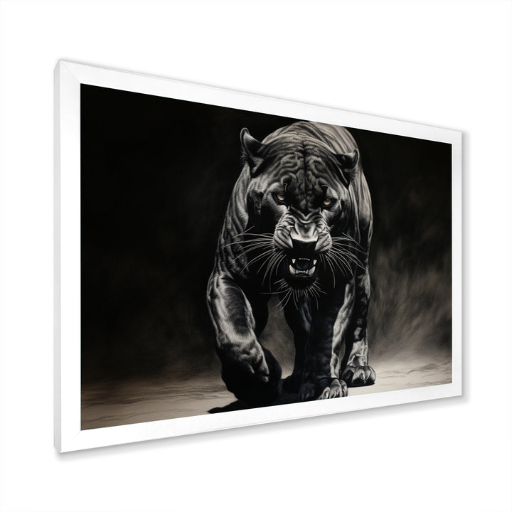 Black White Panther Shadows Grace Charcoal - Panther Living Room Wall Art