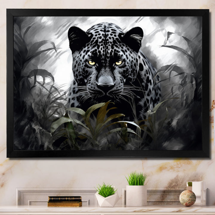 Grey White Panther Silent Majesty - Panther Bedroom Wall Art
