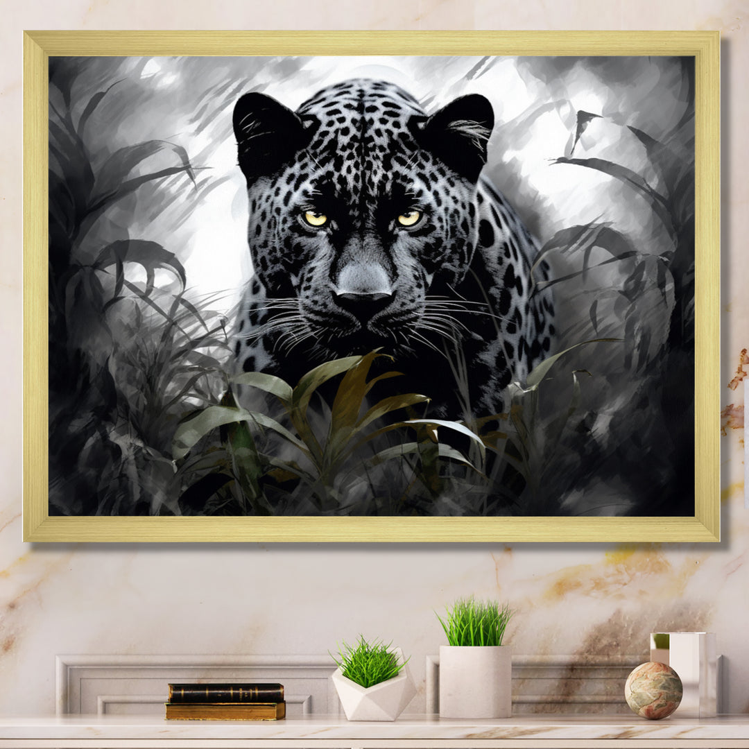 Grey White Panther Silent Majesty - Panther Bedroom Wall Art