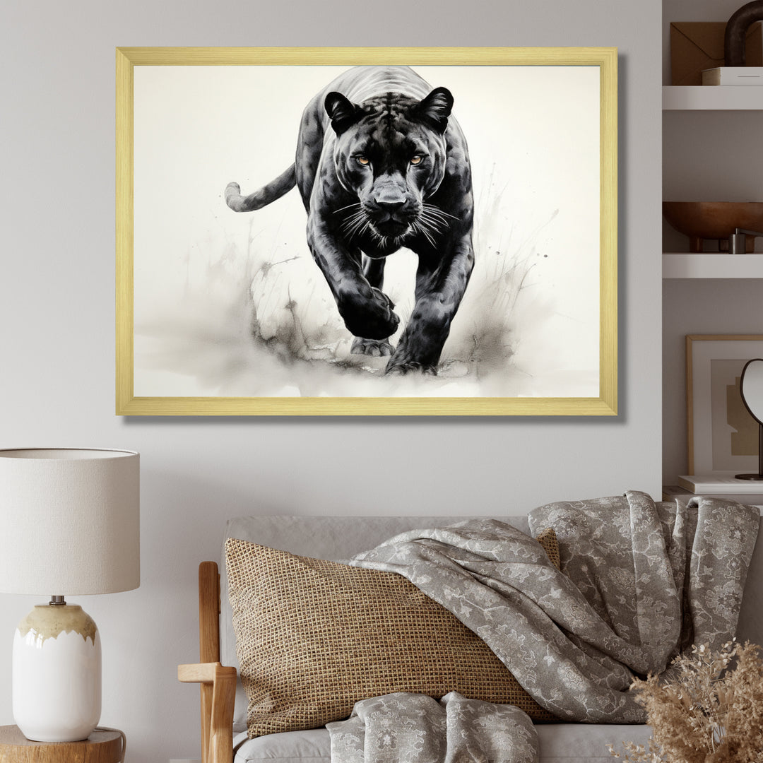 Grey White Panther Silent Stalker Ink - Panther Wall Decor
