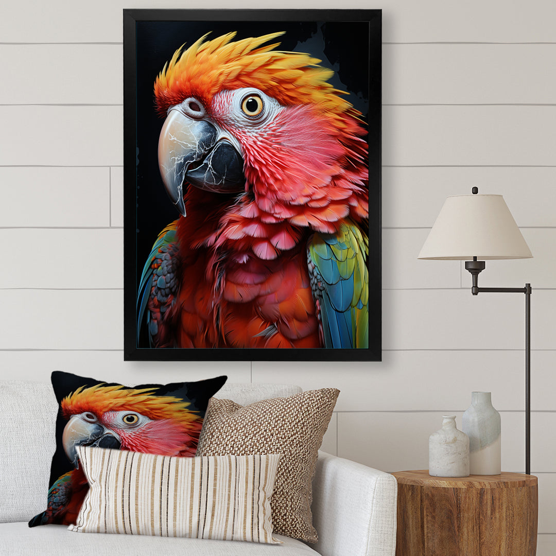 Yellow Red Parrot Colorful Parrot Pointillism - Parrot Wall Decor