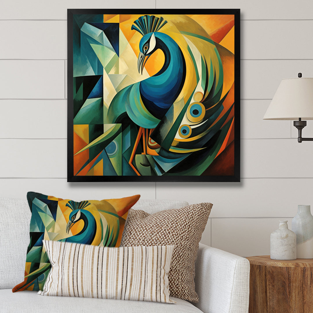 Green Blue Peacock Cubist - Peacock Wall Decor