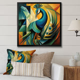 Green Blue Peacock Cubist - Peacock Wall Decor