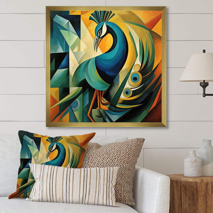 Green Blue Peacock Cubist - Peacock Wall Decor