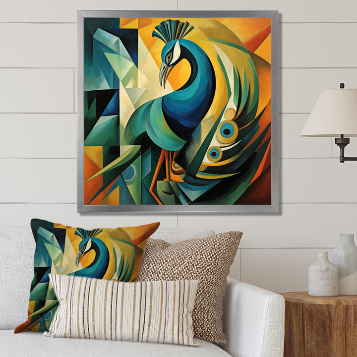 Green Blue Peacock Cubist - Peacock Wall Decor