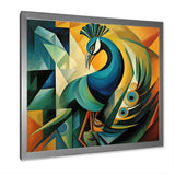 Green Blue Peacock Cubist - Peacock Wall Decor