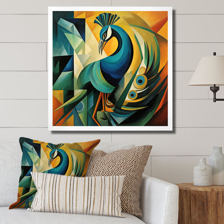 Green Blue Peacock Cubist - Peacock Wall Decor