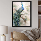 Blue Ink Wash Peacock II - Animals Canvas Wall Art