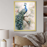 Blue Ink Wash Peacock II - Animals Canvas Wall Art