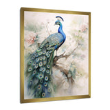 Blue Ink Wash Peacock II - Animals Canvas Wall Art