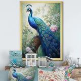 Blue Ink Wash Peacock III - Animals Canvas Wall Art