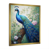 Blue Ink Wash Peacock III - Animals Canvas Wall Art