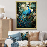 Teal Peacock Monochrome - Animals Canvas Wall Art