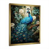 Teal Peacock Monochrome - Animals Canvas Wall Art