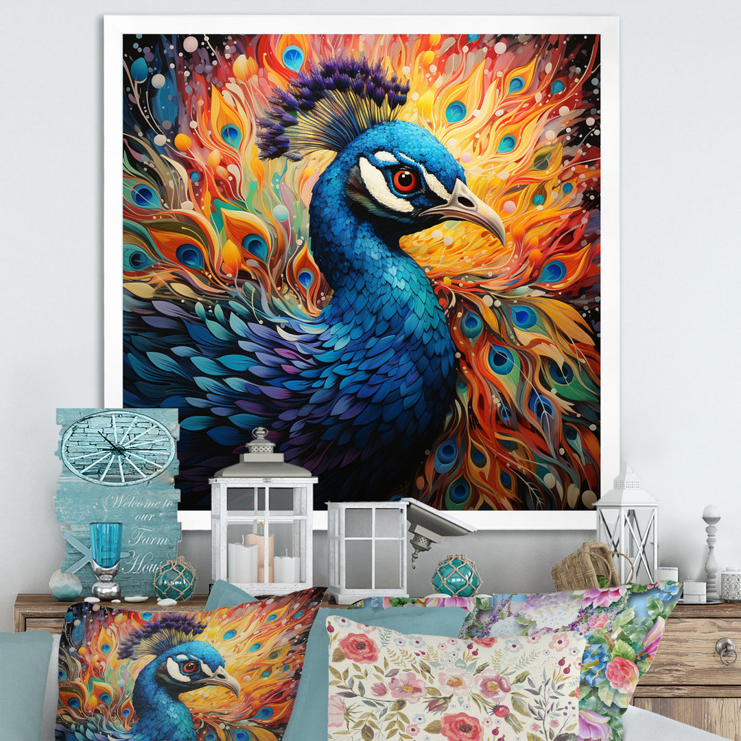 Teal Peacock Pointillist Peacock Pointillism - Peacock Canvas Wall Art