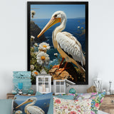Grey Pelican Coastal Watch Pastoral - Pelican Framed Canvas Art