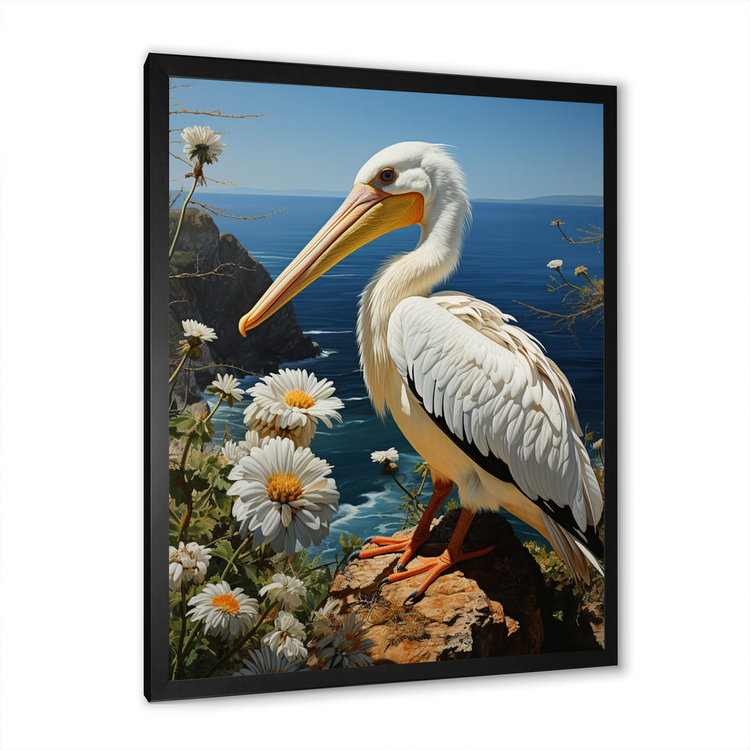 Grey Pelican Coastal Watch Pastoral - Pelican Framed Canvas Art