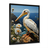 Grey Pelican Coastal Watch Pastoral - Pelican Framed Canvas Art