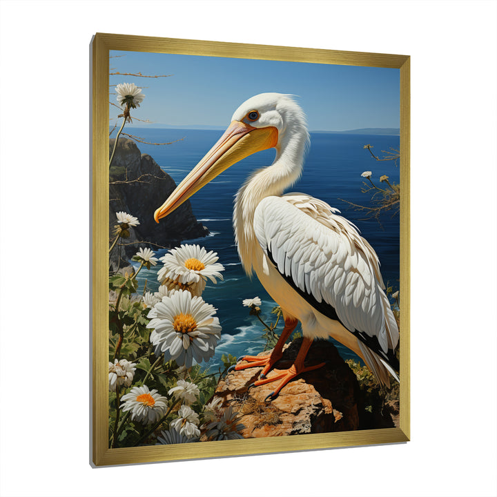 Grey Pelican Coastal Watch Pastoral - Pelican Framed Canvas Art