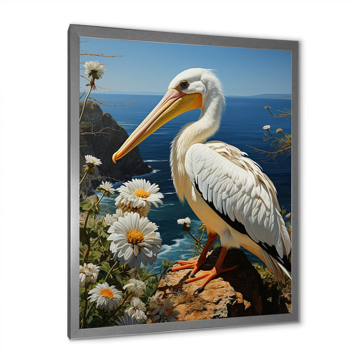 Grey Pelican Coastal Watch Pastoral - Pelican Framed Canvas Art