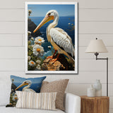 Grey Pelican Coastal Watch Pastoral - Pelican Framed Canvas Art