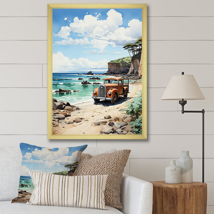 Coral Pickup Truck Coastal Retreat - Pickup Truck Canvas Wall Art