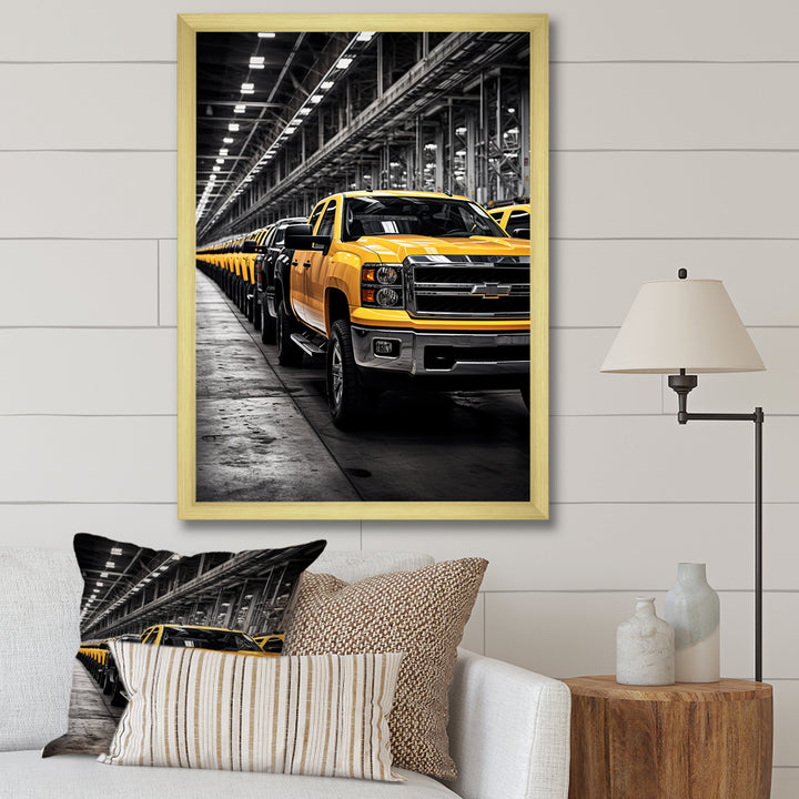Yellow Pickup Truck Industrial Icons - Pickup Truck Canvas Wall Art