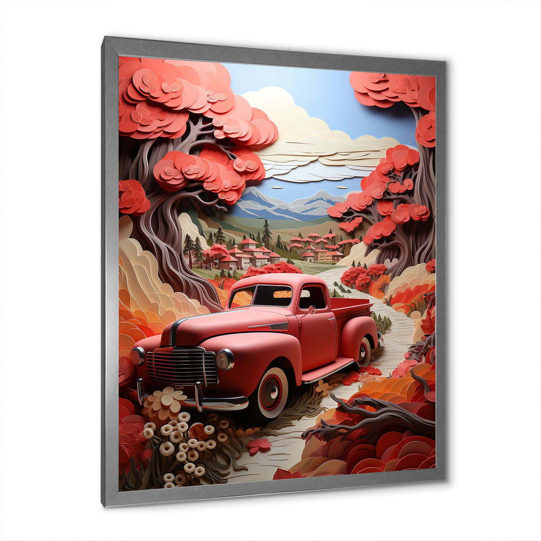 Coral Pickup Truck Road Legends I - Pickup Truck Canvas Wall Art