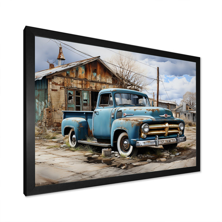 Blue Pickup Truck Roadside Nostalgia - Pickup Truck Canvas Wall Art