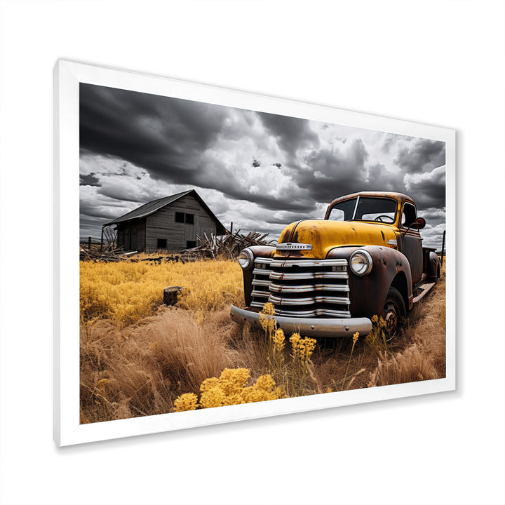 Yellow Pickup Truck Rustic Rides I - Pickup Truck Canvas Wall Art