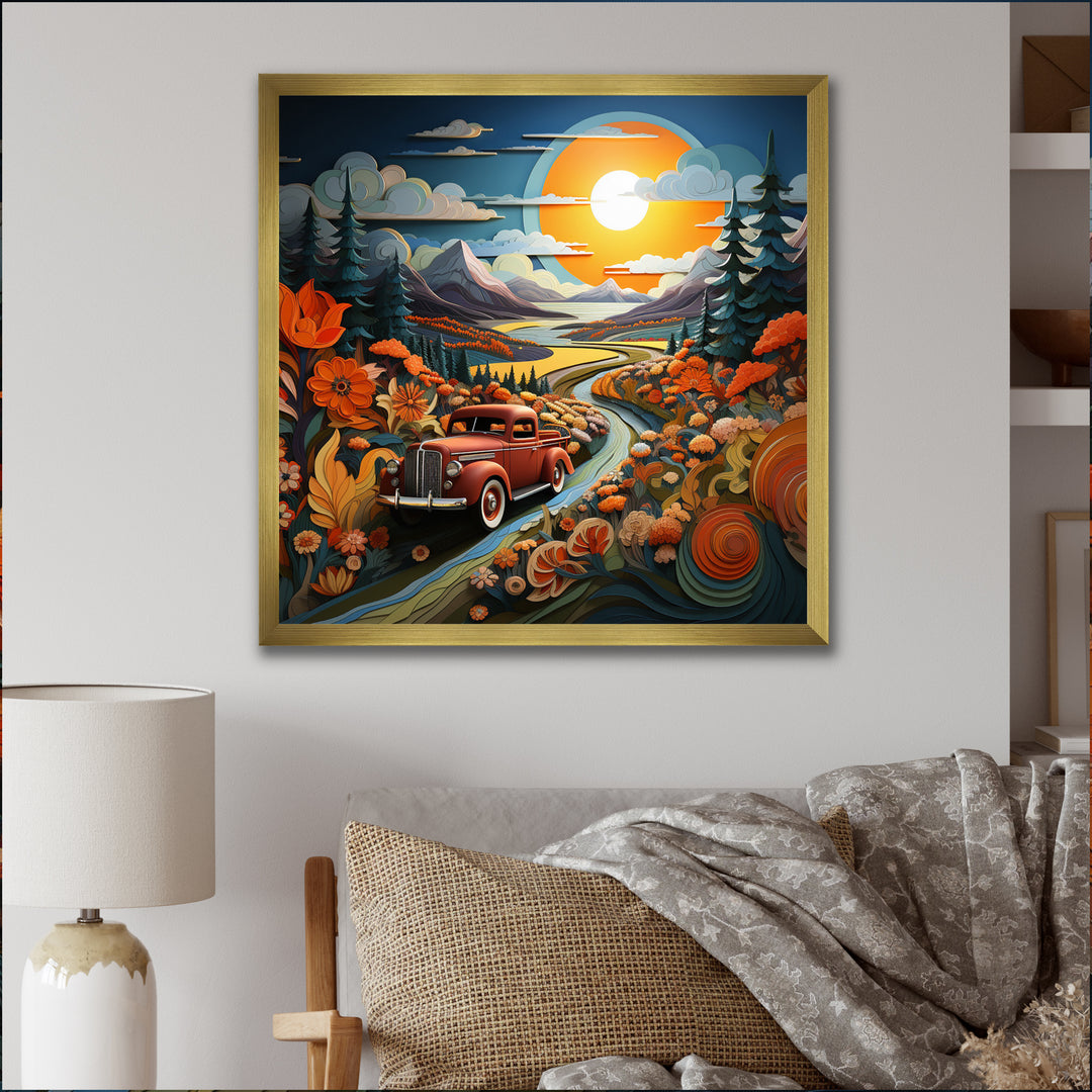 Pickup Truck Vintage Road I - Pickup Truck Canvas Wall Art