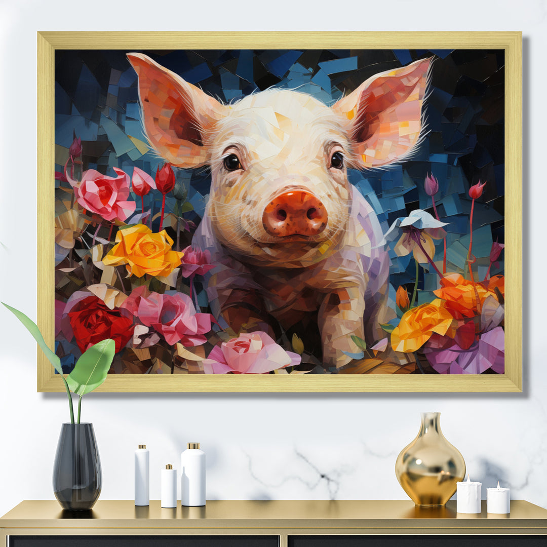 Pink Curious Piglet Collage - Pink Pig Wall Art
