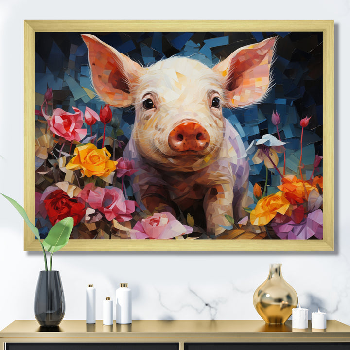 Pink Curious Piglet Collage - Pink Pig Wall Art