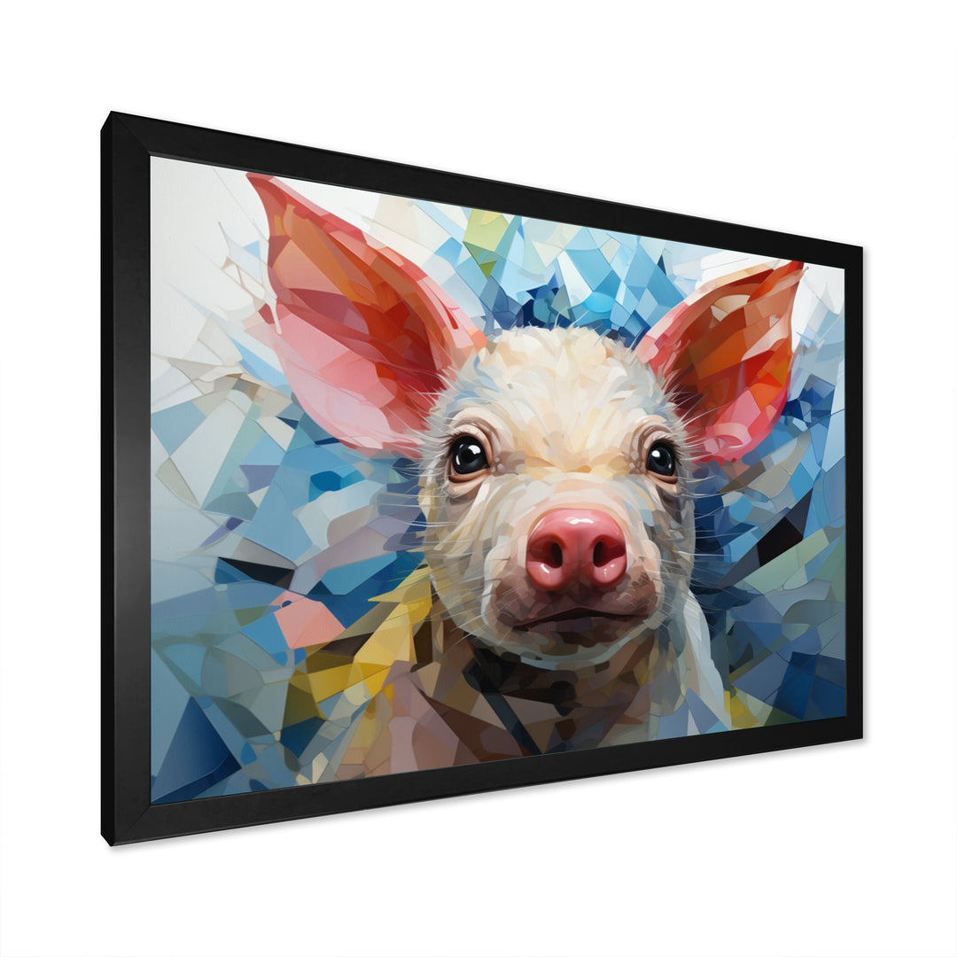 Pink Curious Piglet Geometric - Pink Pig Wall Art