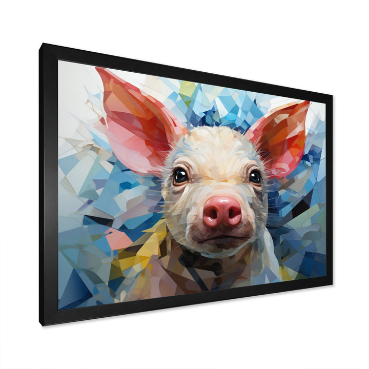 Pink Curious Piglet Geometric - Pink Pig Wall Art
