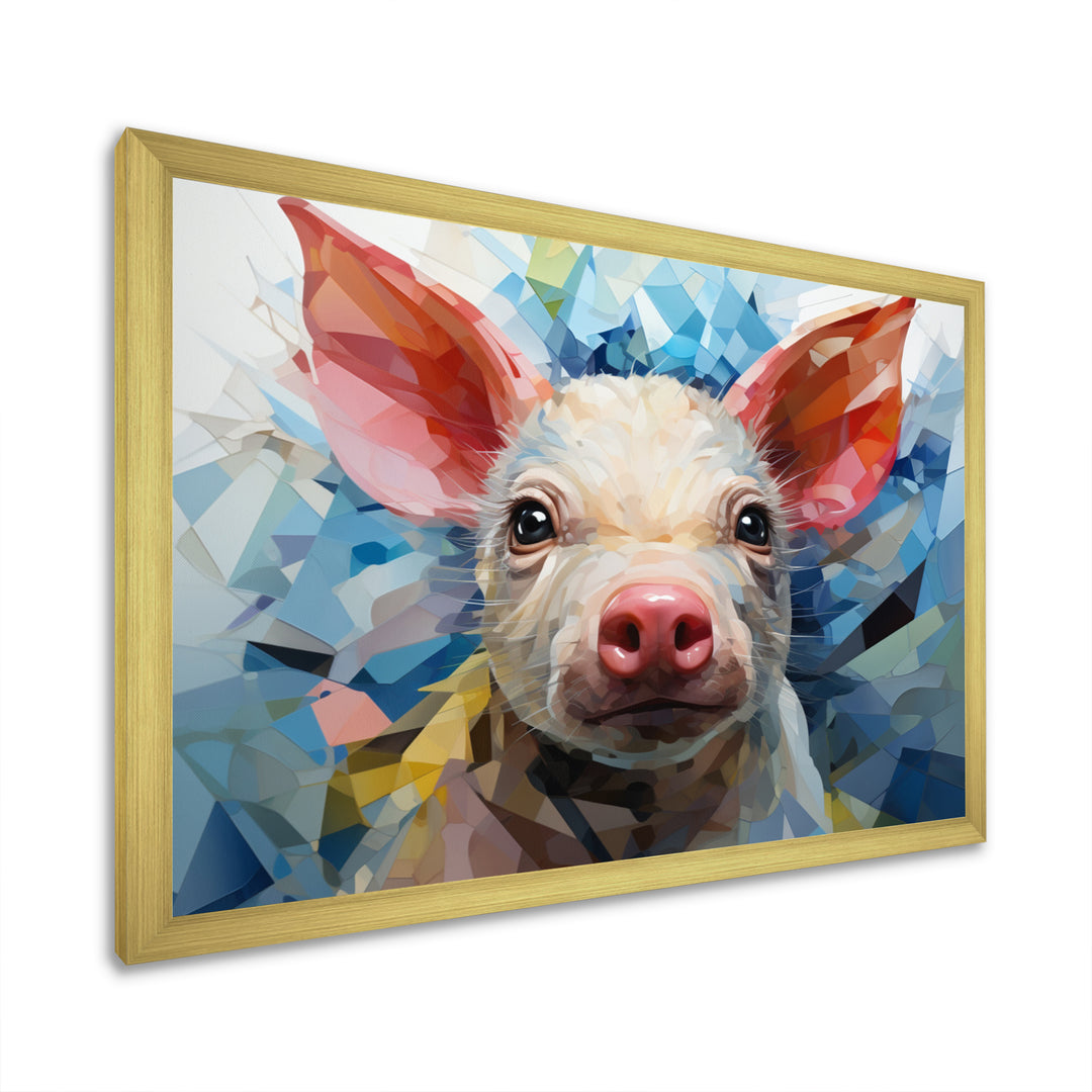 Pink Curious Piglet Geometric - Pink Pig Wall Art