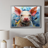 Pink Curious Piglet Geometric - Pink Pig Wall Art