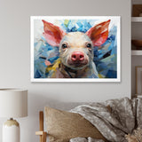Pink Curious Piglet Geometric - Pink Pig Wall Art