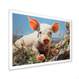 Pink Curious Piglet Pastoral - Pig Framed Canvas Art