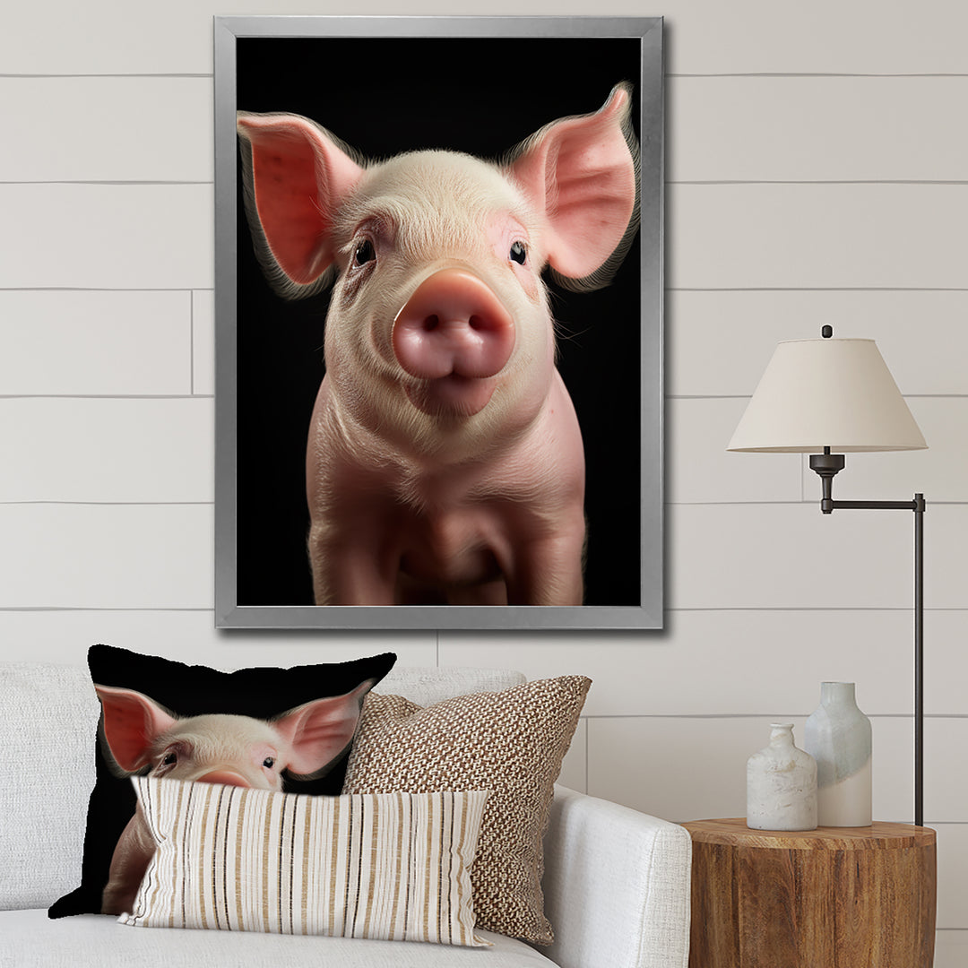 Pink Curious Snout Pig - Pig Large Canvas Wall Art