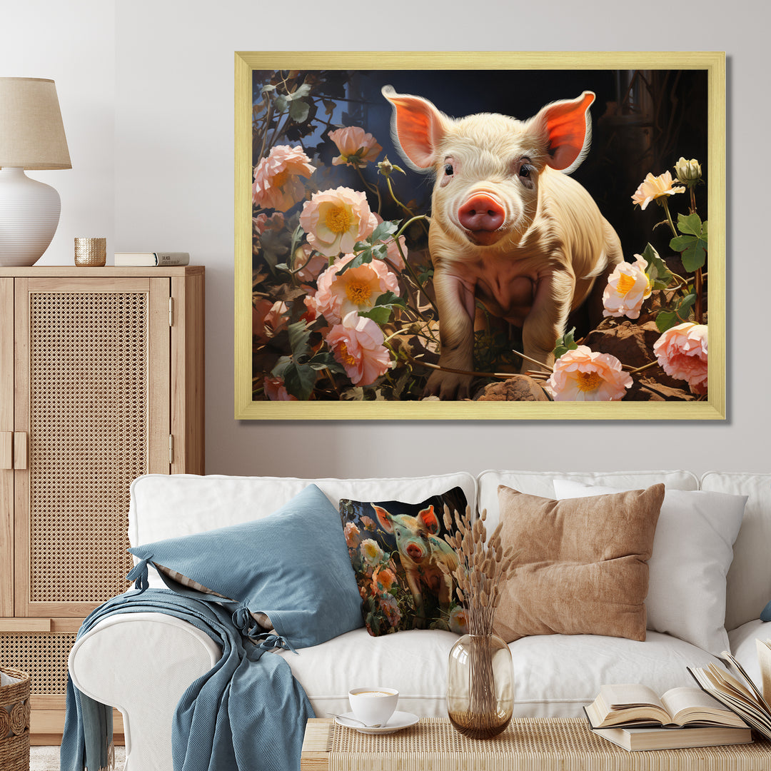 Pink Pig Joyful Oinker - Pig Living Room Wall Art